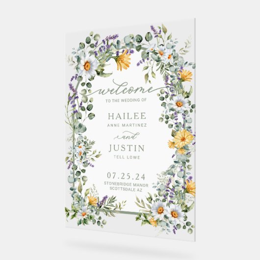 Frühlingsblühende Wildblume Begrüßung Acrylschild (Winkel)