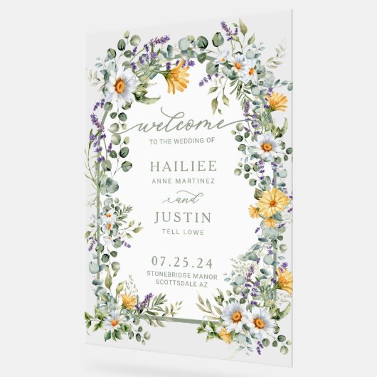 Frühlingsblühende Wildblume Begrüßung Acrylschild (Winkel)