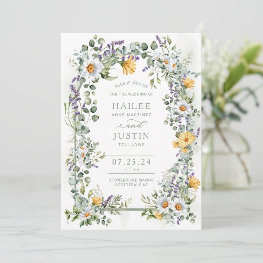 Frühlingsblühende Wildblume Trendy Einladung (Stehend Vorderseite)