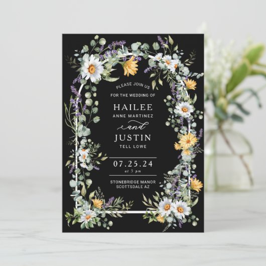 Frühlingsblühende Wildblume Trendy Einladung (Stehend Vorderseite)