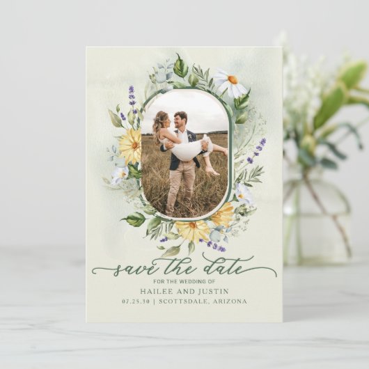 Frühlingsblühende Wildblume Trendy Save The Date (Stehend Vorderseite)