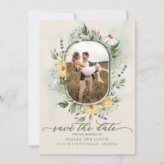 Frühlingsblühende Wildblume Trendy Save The Date (Vorderseite)