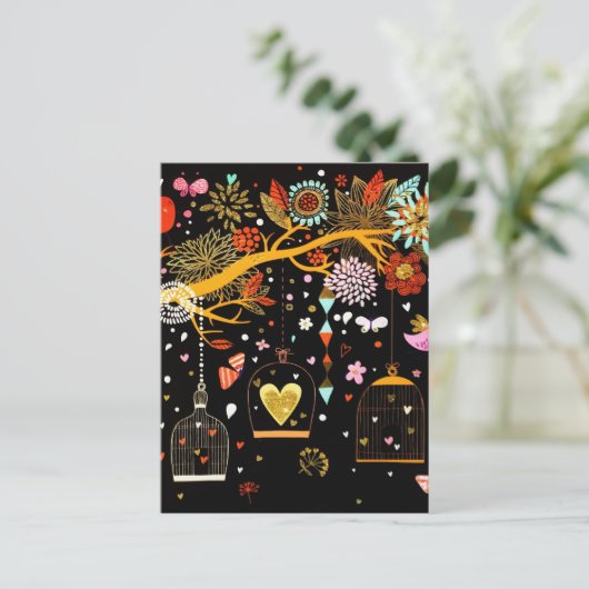 Frühlingsblühender Baumgoldbird in Liebe Postkarte (Stehend Vorderseite)