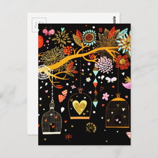 Frühlingsblühender Baumgoldbird in Liebe Postkarte (Vorne/Hinten)