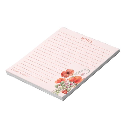 Frühlingsblume Wildblume Poppy Personalisiert Notizblock (Rotiert)