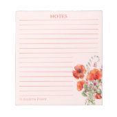 Frühlingsblume Wildblume Poppy Personalisiert Notizblock (Vorderseite)