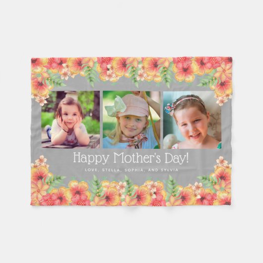 Frühlingsblumen 3 Fotos Muttertag Fleecedecke (Vorderseite (Horizontal))