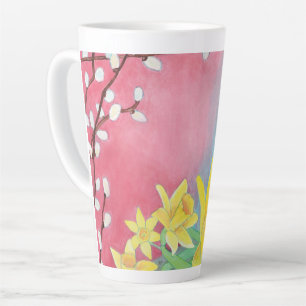 Frühlingsblumen, Affodien, Salix caprea & Violets Milchtasse