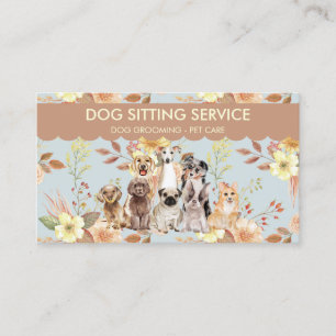 Frühlingsblumen Aquarell Hunde Visitenkarte