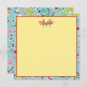 Frühlingsblumen auf Aqua Blue Monogram Mitteilungskarte (Vorne/Hinten)