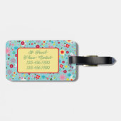 Frühlingsblumen auf aquablauem Monogramm Gepäckanhänger (Rückseite horizontal)