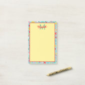 Frühlingsblumen auf aquablauem Monogramm Post-it Klebezettel (Auf Schreibtisch)