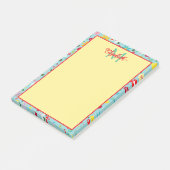 Frühlingsblumen auf aquablauem Monogramm Post-it Klebezettel (angewinkelt)