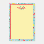 Frühlingsblumen auf aquablauem Monogramm Post-it Klebezettel (Vorderseite)