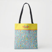 Frühlingsblumen auf aquablauem Monogramm Tasche (Vorderseite)