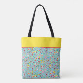 Frühlingsblumen auf aquablauem Monogramm Tasche (Rückseite)