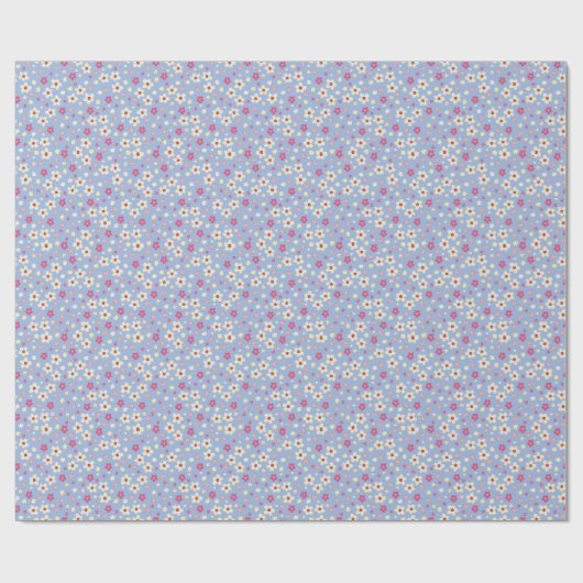 Frühlingsblumen auf blauem Hintergrund Geschenkpapier (Flach)
