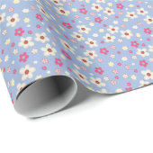 Frühlingsblumen auf blauem Hintergrund Geschenkpapier (Rolleneckpunkt)