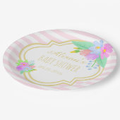 Frühlingsblumen auf rosa Babydusche Papier Teller (Schrägansicht)