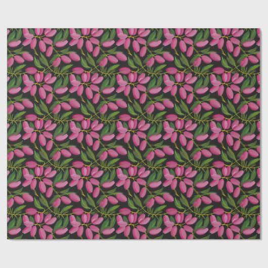 Frühlingsblumen auf schwarzem Hintergrund Geschenkpapier (Flach)