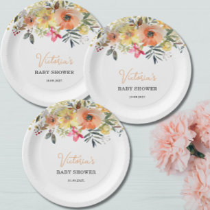 Frühlingsblumen Begrüßung Baby Shower Pappteller