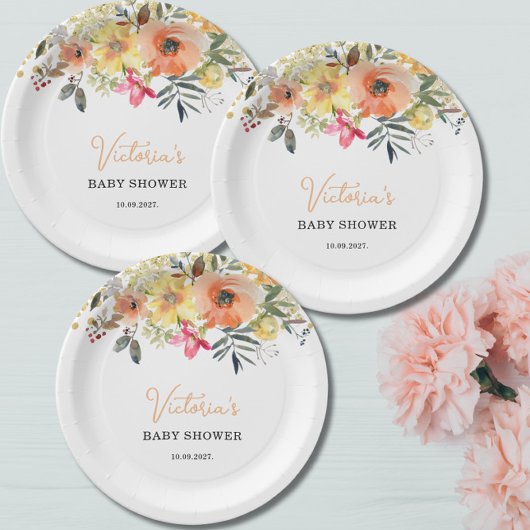 Frühlingsblumen Begrüßung Baby Shower Pappteller
