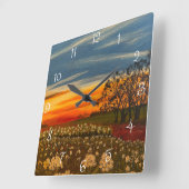 Frühlingsblumen bei Sonnenuntergang, von Gary Poli Quadratische Wanduhr (Winkel)
