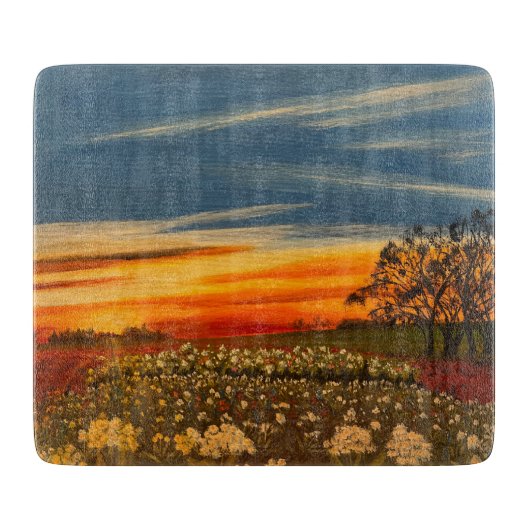 Frühlingsblumen bei Sonnenuntergang, von Gary Poli Schneidebrett (Vorderseite)