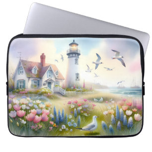 Frühlingsblumen beim Leuchtturm-Cottage an der Küs Laptopschutzhülle