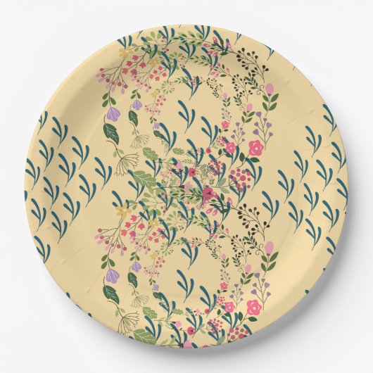 Frühlingsblumen + Blatt-Design Gelbe Party Pappteller (Vorderseite)