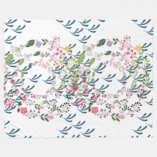 Frühlingsblumen + Blatt Design Geschenk Fleecedecke (Vorderseite (Horizontal))