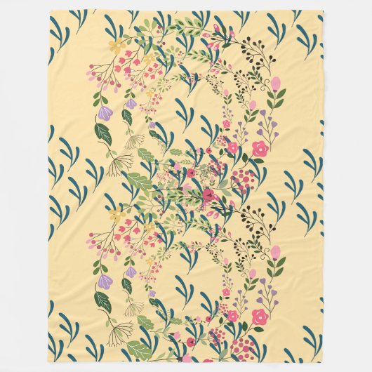 Frühlingsblumen + Blattdesign Gelb Fleecedecke (Vorderseite)