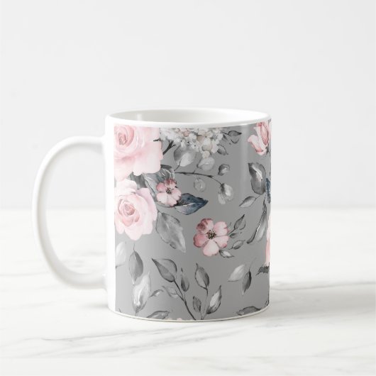 Frühlingsblumen Blätter Handgezeichnet Kaffeetasse (Links)