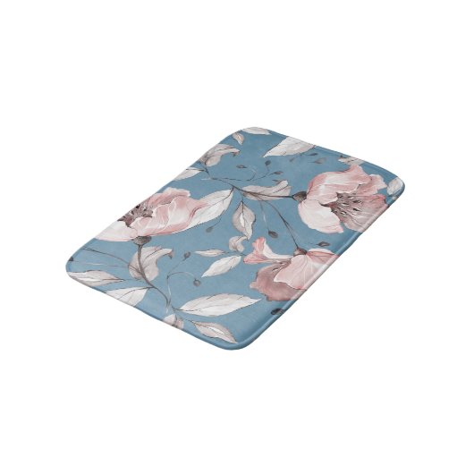 Frühlingsblumen, Blätter, nahtloses Design Badematte (Schrägansicht)