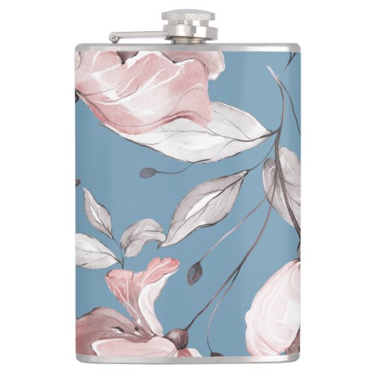 Frühlingsblumen, Blätter, nahtloses Design Flachmann (Vorderseite)