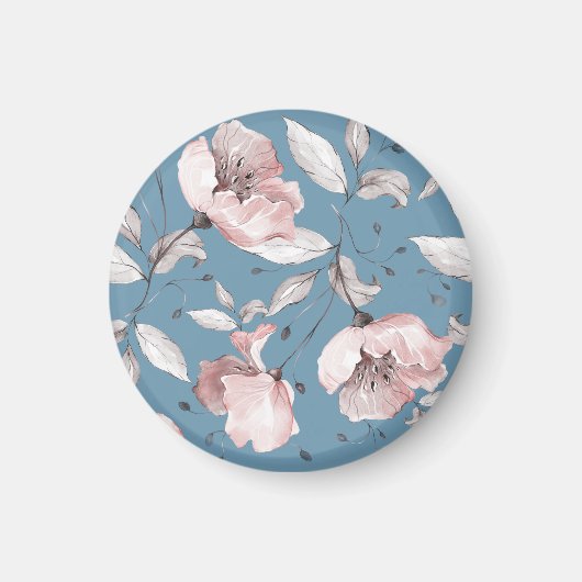 Frühlingsblumen, Blätter, nahtloses Design Magnet (Vorne)