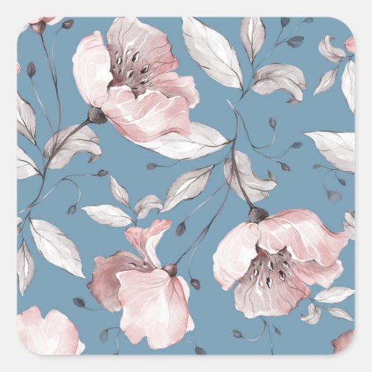 Frühlingsblumen, Blätter, nahtloses Design Quadratischer Aufkleber (Vorderseite)