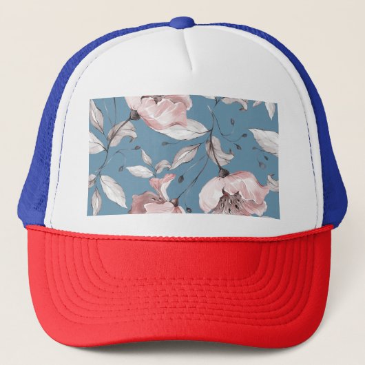 Frühlingsblumen, Blätter, nahtloses Design Truckerkappe (Vorderseite)