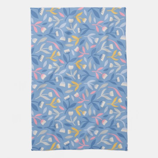 Frühlingsblumen Blau und Rosa Geschirrtuch (Vertikal)