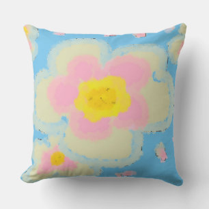 Frühlingsblumen Blau und Rosa Kissen