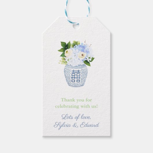 Frühlingsblumen Blau Weiße Griechische Schlüssel B Geschenkanhänger (Vorderseite)