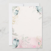 Frühlingsblumen Blauer Schmetterling Babydusche Einladung (Rückseite)