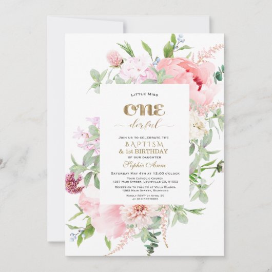 Frühlingsblumen Blühen Erster Geburtstag & Taufe Einladung (Vorderseite)