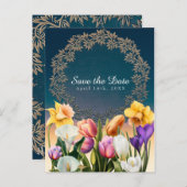 Frühlingsblumen Blumen Elegante Save the Date Chic Ankündigungspostkarte (Vorne/Hinten)
