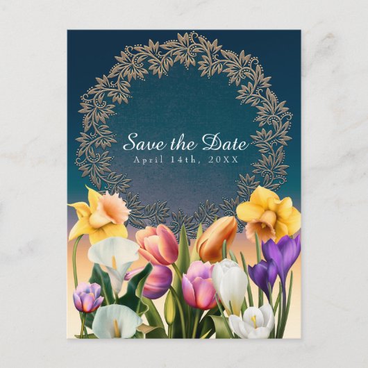 Frühlingsblumen Blumen Elegante Save the Date Chic Ankündigungspostkarte (Vorderseite)