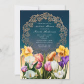 Frühlingsblumen Blumenrahmen Elegante Einladungen (Vorderseite)