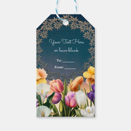 Frühlingsblumen Blumenrahmen Eleganter Chic Gefall Geschenkanhänger (Vorderseite)