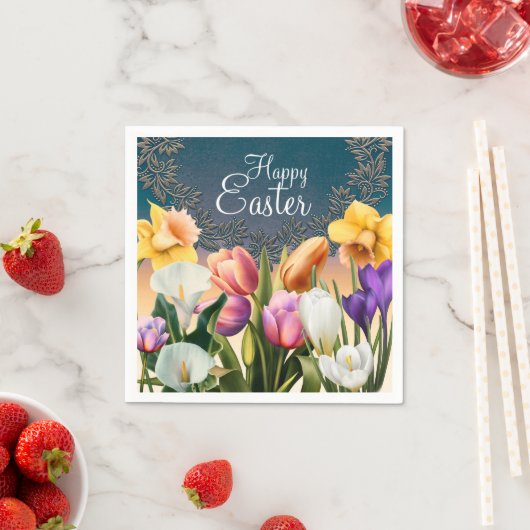 Frühlingsblumen Blumenrahmen Elegantes Chic Party Serviette (Beispiel)