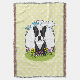 Frühlingsblumen Boston Terrier Dog (schwarz) Niedl Decke