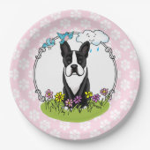 Frühlingsblumen Boston Terrier Dog (schwarz) Niedl Pappteller (Vorderseite)